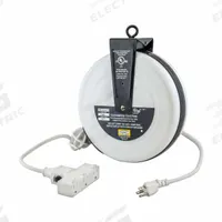 HUBBELL WIRING DEVICE-KELLEMS Extension Cord Reel: Ratchet Lock, 30 ft Cord Lg, 16 AWG, SJT, 5-15P (MPN HBLC30163TT). Key specifications — Retractable Cord Ending NEMA Configuration: 5-15R; Feeder Cord Ending NEMA Configuration: 5-15P; Brand: HUBBELL WIRING DEVICE-KELLEMS.