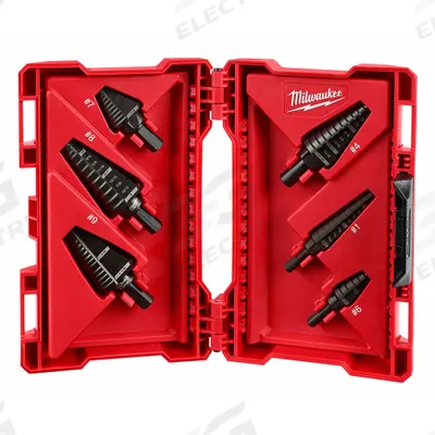 MILWAUKEE Step Drill Bit Set: 6 Pc, 1/8" to 1-1/8" - High-Speed Steel Step Drill Bit Sets