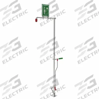 HUGHES SAFETY Plumbed Shower: Floor Mnt, Plastic Sprayhead, Stainless Steel Pipe, Silver - Floor-Mount Showers
