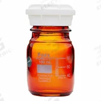 APPROVED VENDOR Narrow Mouth Round Glass Bottles - Safety Coated: 100 L, GL45, Amber, 4 Bottles (MPN 48V-3401-FLS). Key specifications — Brand: APPROVED VENDOR; Graduated: Yes; Body Color: Amber; Screw Closure Size: GL45.