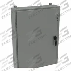 HAMMOND Disconnect Enclosure: NEMA 12/13/4, Powder-Coated Steel, 30 in x 25 in x 8 in, Handle (MPN 1447SE8HK). Key specifications — Brand: HAMMOND; Closure Method: Handle.