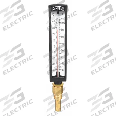 WINTERS Industrial Glass Thermometer: -40°F to 110°F /-40°C to 40°C - Lead-Free Fixed-Angle Thermometer with Thermowell