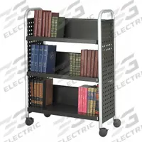 SAFCO Book Cart: 44 1/4 in Overall Ht, 33 in Overall Wd, 14 1/4 in Overall Dp, Single-Sided Sides (MPN 5336BL). Key specifications — attr1036848: Metal; attr1036852: (2) Lockable.