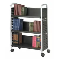 SAFCO Book Cart: 44 1/4 in Overall Ht, 33 in Overall Wd, 14 1/4 in Overall Dp, Single-Sided Sides (MPN 5336BL). Key specifications — attr1036848: Metal; attr1036852: (2) Lockable.