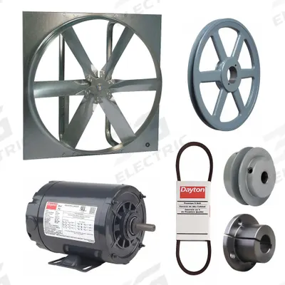 Dayton Exhaust Fan with Drive Package: Belt Drive, 30 in Blade, 1/4 hp, 7,096 cfm - Belt-Drive Panel Exhaust Fans with Drive Package
