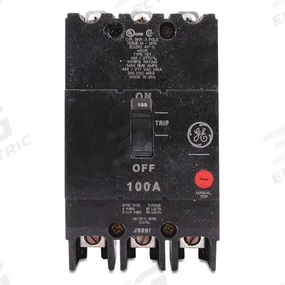 GE Molded Case Circuit Breaker: 100 A Amps, 18kA at 277/480V AC, Fixed, Lug - TEY-Frame GE Molded Case Circuit Breakers