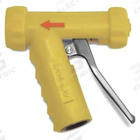 SANI-LAV Spray Nozzle: 3/4 in Connection Size, GHT, Stainless Steel, 5 1/4 in Overall Lg, Yellow (MPN N1SSY). Key specifications — Nozzle Color: Yellow; Material: Stainless Steel; Nozzle Shutoff Type: Handle Controls; Brand: SANI-LAV.