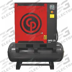 CHICAGO PNEUMATIC Rotary Screw Air Compressor: Horizontal, 25 hp, 84.5 cfm, 132 gal Tank (MPN QRS 25 HP). Key specifications — attr48606: Three; attr48593: 460V AC; attr48578: CHICAGO PNEUMATIC; attr110305: Not Included.