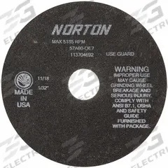 NORTON Cutoff Wheels: Type 1, 7" x 1/32" x 1 1/4", 57A60-OE7 (MPN 66252922985). Key specifications — Brand: NORTON; Wheel Hardness: O.