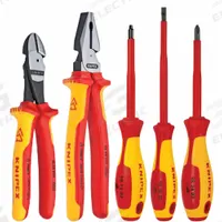KNIPEX Insulated Tool Kit: Insulated, 5 Total Pcs, Drivers and Bits/Pliers (MPN 9K 98 98 21 US). Key specifications — attr541600: Lineman's Pliers; attr541603: None; attr541599: None; attr541604: None; attr541515: KNIPEX; attr548994: (1) Phillips Screwdriver.