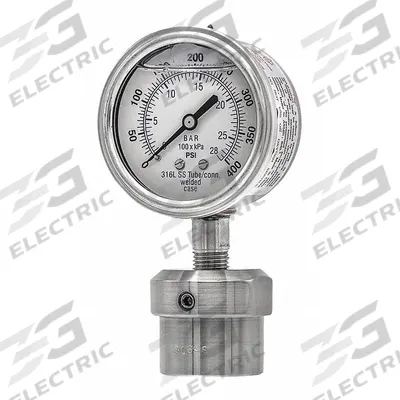 PIC GAUGES Pressure Gauge with Diaphragm Seal: 0 psi to 400 psi, 301L/0JJJ, 2 1/2 in Dial - Dial Pressure Gauges with 316 SS Female-Threaded Mini-Seal