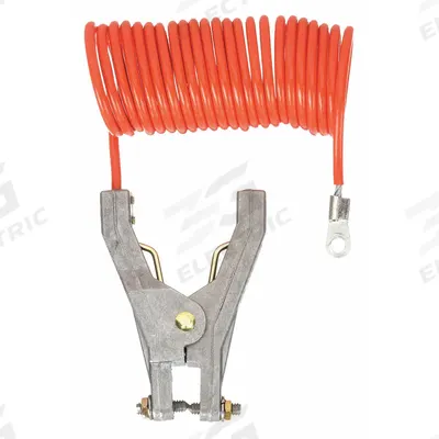 APPROVED VENDOR Coiled Grounding Wire: Hand Clamp/Terminal, 20 ft, PVC - Terminated Bonding & Grounding Wires