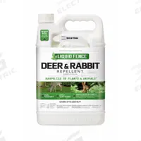 LIQUID FENCE Animal Repellent: Targets Deer/Rabbits, 2,000 sq ft Coverage Area, Liquid Form (MPN 70109). Key specifications — Brand: LIQUID FENCE; Targeted Animals: Rabbits; Form: Liquid.