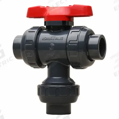 ASAHI Manual Three-Way Ball Valve: 2 1/2 in, PVC, 150 psi Max. Pressure (CWP) - L-Port PVC Ball Valves