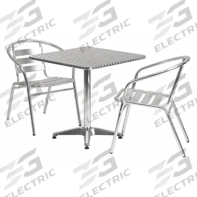 FLASH FURNITURE Square Patio Table Set: Gray, Aluminum Chair Back, 27 1/2 in Table Wd - Square Patio Table Sets