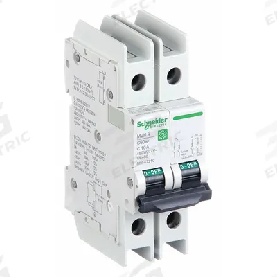 SCHNEIDER Miniature Circuit Breaker: 10 A Amps, 14kA at 120/240V AC, Screw Clamp - C-Curve, 2-Pole UL489 DIN Rail-Mount Miniature Circuit Breakers
