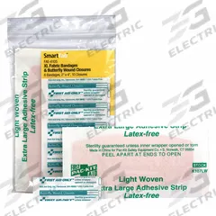 FIRST AID ONLY Wound Seal: Butterfly Wound Closures, 1/8 in Wd, 4 in Lg, Fabric/Plastic (MPN FAE-6105). Key specifications — Product Type: Butterfly Wound Closures; Unitized: Bulk; Water Resistance: Not Water Resistant; Brand: FIRST AID ONLY; Latex Content: Latex Free; Package Type: Bag; Manufacturer Part Number: FAE-6105; Bandage Material: Plastic.