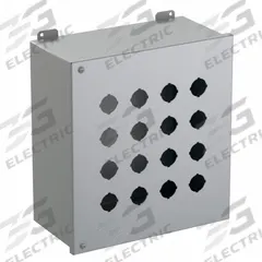 HAMMOND Push Button Enclosure: 30mm, 16 Holes, Carbon Steel, NEMA 12 (MPN 1489P16). Key specifications — attr211299: HAMMOND; attr1043605: Indoor Dust & Water Droplets.