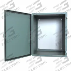 HAMMOND Electrical Enclosure: Steel, 30 in x 24 in x 24 in, NEMA 12/13, w/Panel, Solid Cover, Hinged (MPN 1418K24). Key specifications — Brand: HAMMOND; Closure Method: Clamps; Knockouts: Not Included.