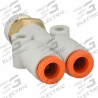 SMC Push-Fit Wye Fitting: 3/16 in OD x 3/16 in OD x 1/8 in Pipe x 3/16 in Pipe Size, White (MPN KQ2U05-34AS). Key specifications — Brand: SMC.