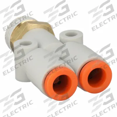 SMC Push-Fit Wye Fitting: 3/16 in OD x 3/16 in OD x 1/8 in Pipe x 3/16 in Pipe Size - Polybutylene & Brass Tube Fittings
