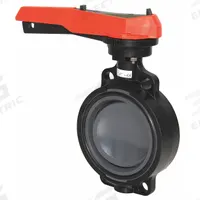 GEORG FISCHER Butterfly Valve: 6 in Pipe Size, Concentric, 145 psi Max. Pressure (CWP), Wafer, PVC (MPN 161567007). Key specifications — Brand: GEORG FISCHER; Handle Type: Lever; Disc Material: PVC.