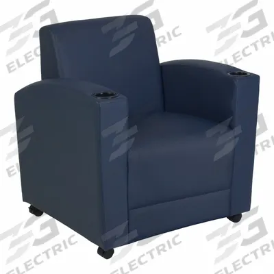 REGENCY Armchair: Blue, Navy Blue, 4 Casters/Glides, Built-In Cup Holders, 31 in Overall Wd - Accent Chairs