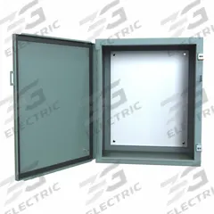 HAMMOND Electrical Enclosure: Steel, 24 in x 20 in, NEMA 12/13, w/Panel, Solid Cover, Hinged, Wall (MPN 1418E12). Key specifications — Brand: HAMMOND; Closure Method: Clamps; Knockouts: Not Included.