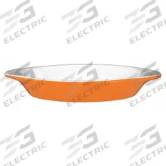 ITI Rarebit: 8 oz Capacity, 1 1/4 in Overall Dp, 4 1/8 in Overall Wd, 8 1/2 in Overall Lg, Oven Safe (MPN WRO-8-EW-O). Key specifications — Material: Vitrified Stoneware; Brand: ITI; Color: European White/Orange.
