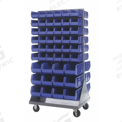 QUANTUM STORAGE SYSTEMS Mobile Louvered Floor Rack: 36 in x 24 in x 72 in, 96 Bins Included - Vertical Mobile Louvered Racks with Bins