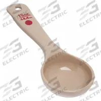 CARLISLE Measure Miser: 1.5 oz Capacity, Polycarbonate, Solid, Beige/Red, NSF Certified, 432206. Key specifications — Manufacturer Part Number: 432206; Color: Beige/Red; Material: Polycarbonate; NSF Certified: Yes; Perforated/Solid: Solid; Product Type: Short Handle Measure Miser; Brand: CARLISLE.