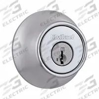 KWIKSET Single Cylinder Deadbolt: Cylindrical, 1 3/4 in Door Thick - Max, Chrome (MPN 660-26D-SMT-RCAL-RCS/5303-K3). Key specifications — ADA Compliant: No; Brand: KWIKSET; Finish: Satin Chromium-Plated; Keyway Type: Kwikset KW1; Includes Core: Core Included.