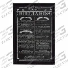 HATHAWAY Billiard Game Rules Wall Art: 12 in Overall Wd, 18 in Overall Ht, Wood (MPN BG2029BL). Key specifications — attr989508: HATHAWAY; attr999300: Acrylic; attr999291: Mounting Hardware Included; attr999298: Black; attr999299: White.