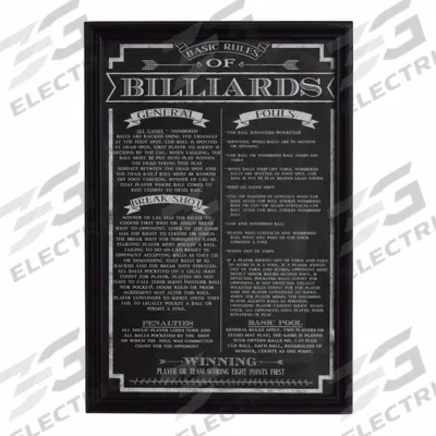 HATHAWAY Billiard Game Rules Wall Art: 12 in Overall Wd, 18 in Overall Ht