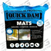 QUICK DAM QD Mats7x14, PK 10: 1 1/2 qt Volume Absorbed Per Pad, Cellulose/Polypropylene, Bag, 10 PK (MPN WUM-10). Key specifications — Brand: QUICK DAM; Perforated: Not Perforated; Material: Polypropylene.