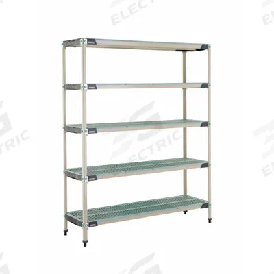 METRO Plastic Industrial Shelving: 18 in x 60 in, 74 in Overall Ht, 5 Shelves - Harsh-Environment Antimicrobial Stationary Plastic Shelving
