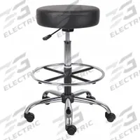 BOSS Drafting Chair: Black, Vinyl & Fabric Material, Armless Arm, 16 in Seat Wd, 16 in Seat Dp (MPN B16240-BK). Key specifications — Brand: BOSS; Tilting Back: No; Frame Material: Metal; Frame Color: Chrome.