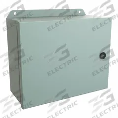 HAMMOND Electrical Enclosure: Steel, 8 in x 10 in x 4 in, NEMA 12/13/3R/4, w/Panel, Solid Cover (MPN EJ8104). Key specifications — Closure Method: Latches; Brand: HAMMOND; Knockouts: Not Included.
