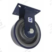 RWM Plate Caster: Rigid, Polyurethane, 8 in Wheel Dia, 3 in Wheel Wd, 10 1/2 in Mounting Ht, Ball (MPN 76-UIB-0830-R-Q). Key specifications — Wheel/Tread Color: Blue; Brand: RWM; Roll Up: Rigid.