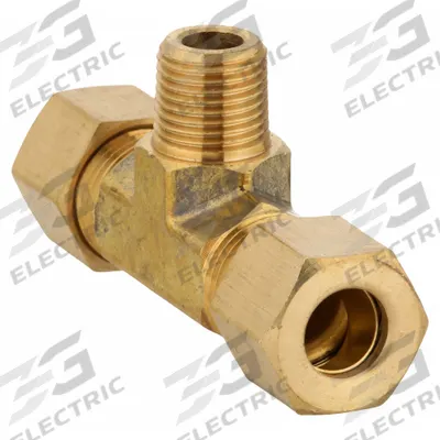 APPROVED VENDOR Compression Tee Fitting: 5/8 in OD x 5/8 in OD x 1/2 in Pipe Fitting Size - Low-Lead Standard Sleeve Brass Compression Fitting