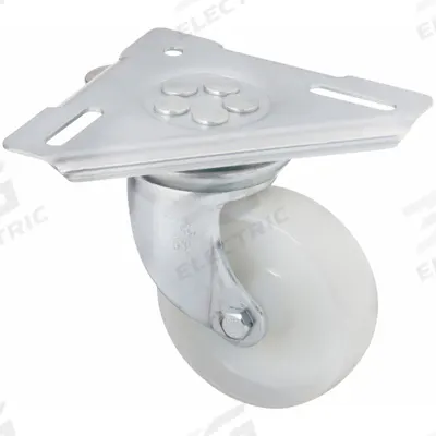 APPROVED VENDOR Plate Caster: Swivel, Nylon, 4 in Wheel Dia, 1 3/8 in Wheel Wd - Triangular-Mount Kingpinless Plate Casters