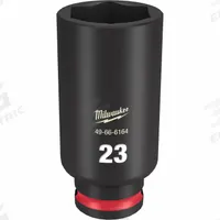 MILWAUKEE Deep Impact Socket: 3/8 in Drive Size, Metric, 23 mm Socket Size, 6-Point, Deep, Friction (MPN 49-66-6164). Key specifications — attr1215501: MILWAUKEE; attr1215515: Black Phosphate; attr1215518: 23 mm.