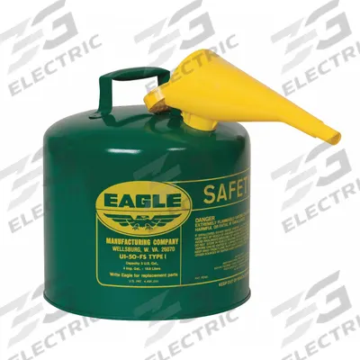 EAGLE Type I Safety Can: For Use With Oil, 5 gal Capacity, Includes Funnel - Oil Safety Cans