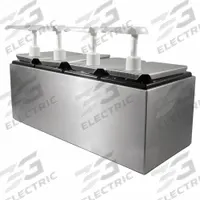 CARLISLE Topping Rail with Pumps/Jars: 4 Compartments, 1.25 fl oz Capacity, Silver, 18-8 Stainless (MPN 38504). Key specifications — Includes: Jars; Material: 18-8 Stainless; NSF Certified: No; Product Type: Topping Rail; Brand: CARLISLE; Manufacturer Part Number: 38504.