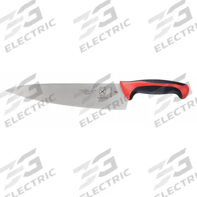 MERCER CUTLERY Chefs Knife: Sharp Edge, 10 in Overall Lg, Steel Blade, Red Handle, Stamped - Chef's Knives