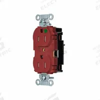 HUBBELL Receptacle: Hospital Grade, Duplex, 5-15R, Red, 125V AC, 15 A, 2 Pole / 3 Wire (MPN 8200STRTR)