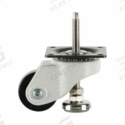 FOOT MASTER Plate Caster: Nylon Tread, 50 mm Wheel Dia, 73 mm Mounting Ht - High-Adjustability Extended-Stem Leveling Plate Casters