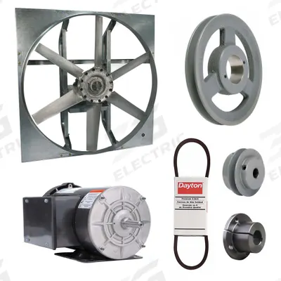 Dayton Exhaust Fan with Drive Package: Belt Drive, 30 in Blade, 2 hp, 14,990 cfm - Belt-Drive Panel Exhaust Fans with Drive Package