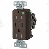 USB Receptacle: Duplex, 5-15R, 2 USB Ports, USB Type A/C, Brown, 125V AC, 15 A (MPN USB8200CPD). Key specifications — Brand: HUBBELL.