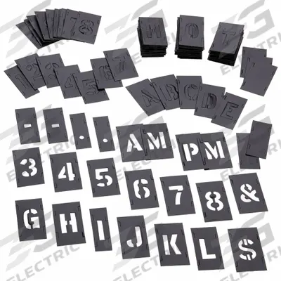 C.H. HANSON Stencil Set: 0 to 9/Ampersand (&)/A to Z/Dash (-)/Dollar Sign ($)/Period (.) - Plastic Interlocking Stencil Sets